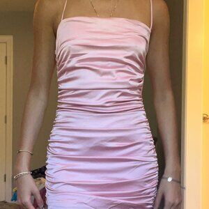 Pink Satin Homecoming Mini Dress